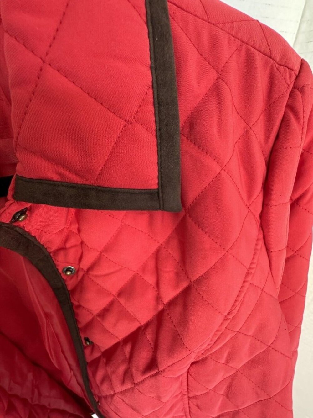 Joan Rivers Womens Red Quilted Jacket With Brown Trim Small Snap Closure Pockets - Picture 6 of 6